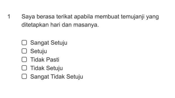 Saya Berasa Terikat Apabila Membuat Temujanji Yang Ditetapkan Hari Dan