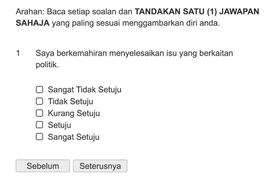 Saya berkemahiran menyelesaikan isu yang berkaitan politik.