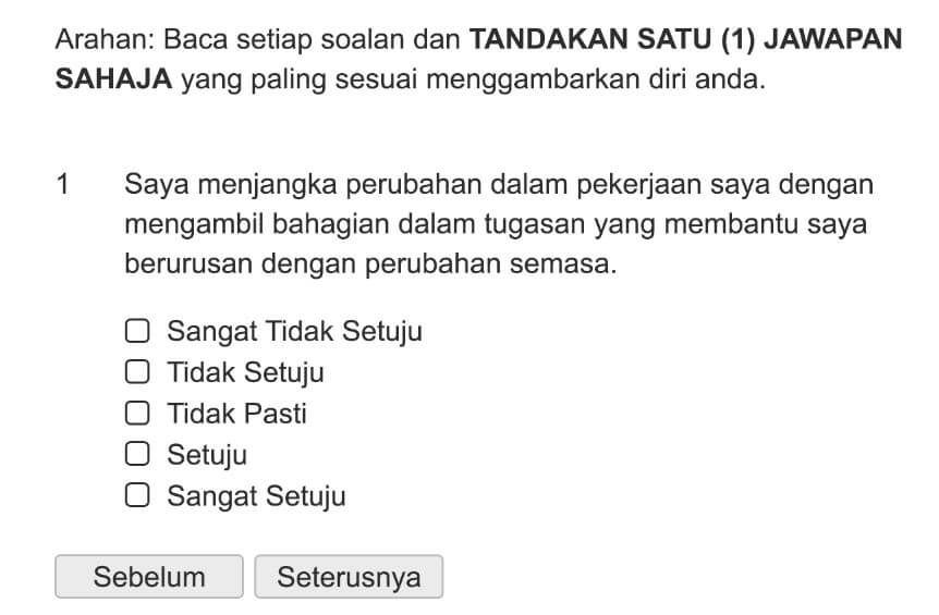 Saya menjangka perubahan dalam pekerjaan saya dengan mengambil bahagian dalam tugasan yang membantu saya berurusan dengan perubahan semasa.