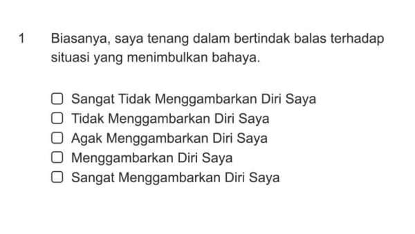 Biasanya Saya Tenang Dalam Bertindak Balas Terhadap Situasi Yang Menimbulkan Bahaya